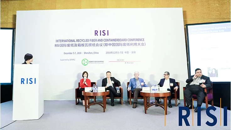 Left to right: Shawn Wang, RISI (at podium); Tang Yanju of the CRRA; Huang Zhengkan of Shanying International; Dan Cotter, Cellmark; Inder Aurora, Tradecom International; and Rahul Kejriwal, Go Green.