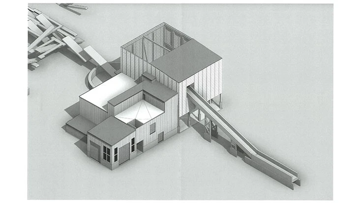 A concept drawing of General Iron's enclosed auto shredder to be installed at its new yard on Chicago's south side. 