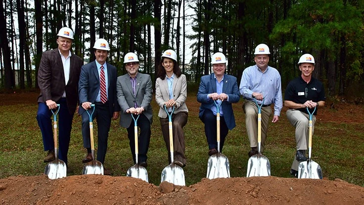 From left: Novelis North America COO Tom Boney, Georgia Department of Economic Development COO Bert Brantley, Novelis North America President Marco Palmieri, Greensboro Plant Manager Beatriz Landa, Vice President of Operations for Novelis North America Kevin Shutt, Greene County Development Authority Chairman Rabun Neal and Greene County Commission Chairman Gary Usry 