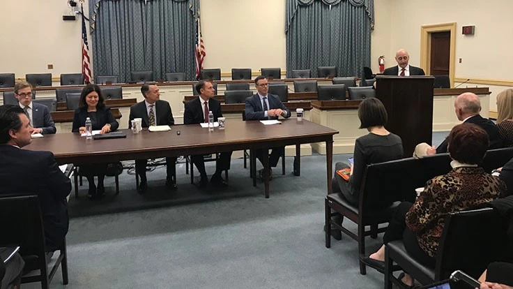 From left: Adam Gendell of the Sustainable Packaging Coalition/GreenBlue, Erica Logan of Dell Computer Corp., Mark Ohleyer of Clearwater Paper Corp., Joel Heilman of LyondellBasell, David Tulauskas of Nestlé Waters and Brian Shine, ISRI Chair and president of Manitoba Corp.