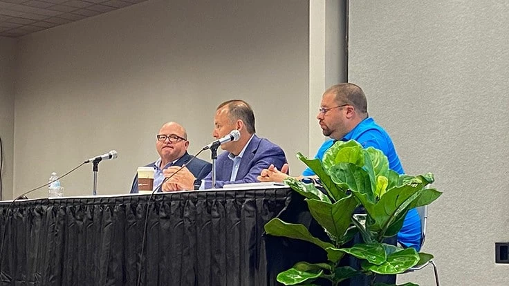 From left: Harland Chadbourne, director of purchasing at Longwood, Florida-based Waste Pro; Joshua Connell, cofounder and managing partner at Morton Grove, Illinois-based LRS; and T.J. Troiano, COO of South Portland, Maine-based Troiano Waste Services.