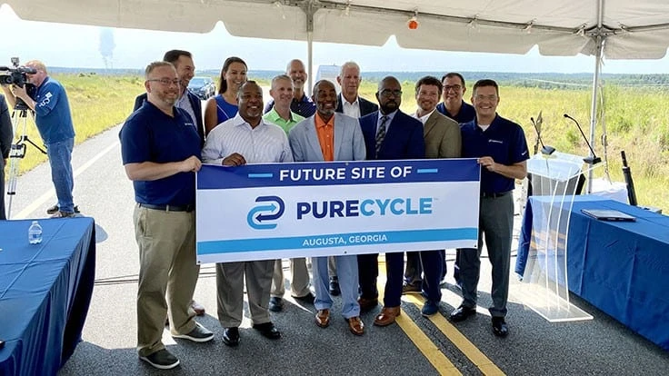 PureCycle Technologies has reached an agreement with the Augusta Economic Development Authority to build its first U.S. cluster facility to recycle polypropylene.