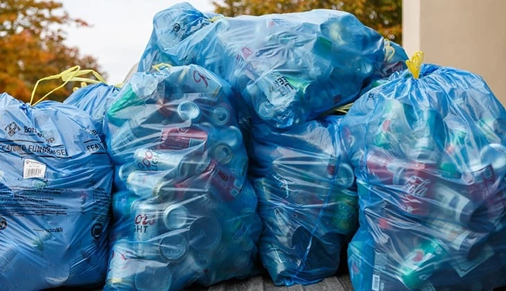 Stack of blue bags