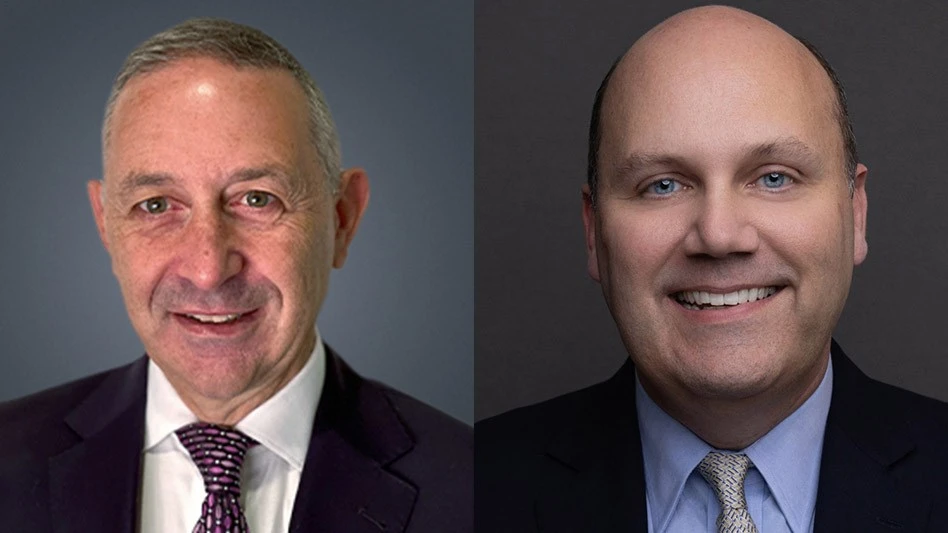 the faces of new U.S. Steel Corp. executives Christian Gianni, left, and John Gordon, right