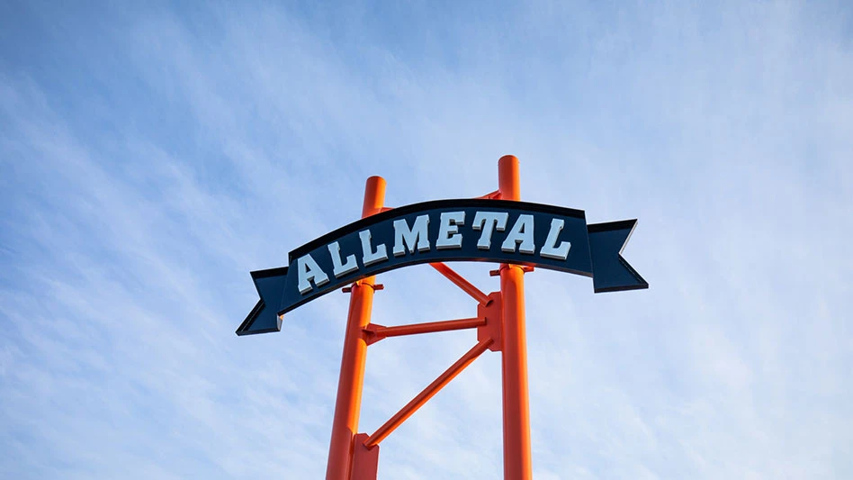 blue allmetal sign on orange posts