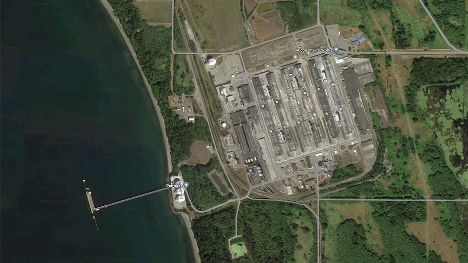 aerial view of alcoa smelter in ferndale, washington