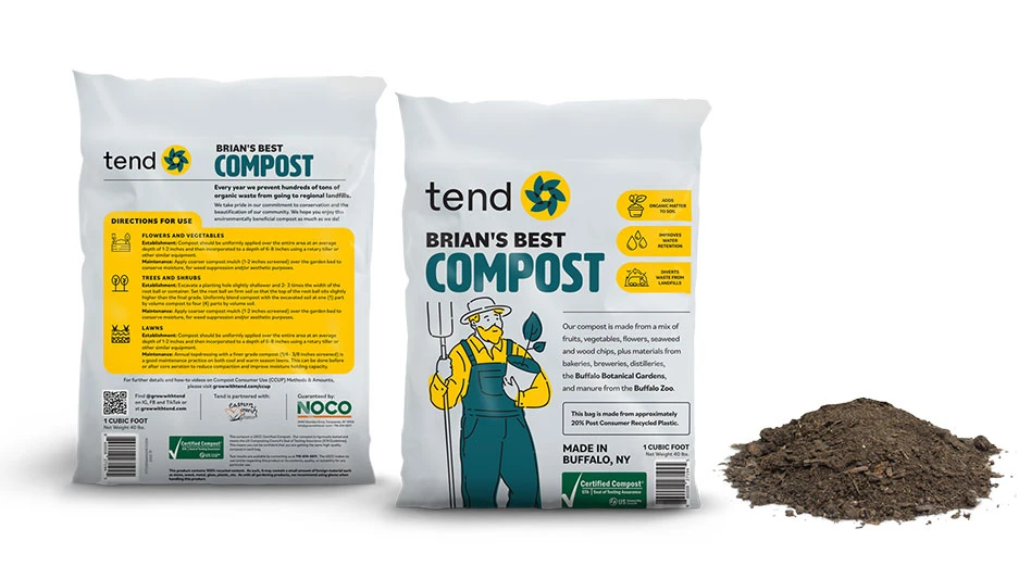 two bags of brian's best compost next to a pile of compost