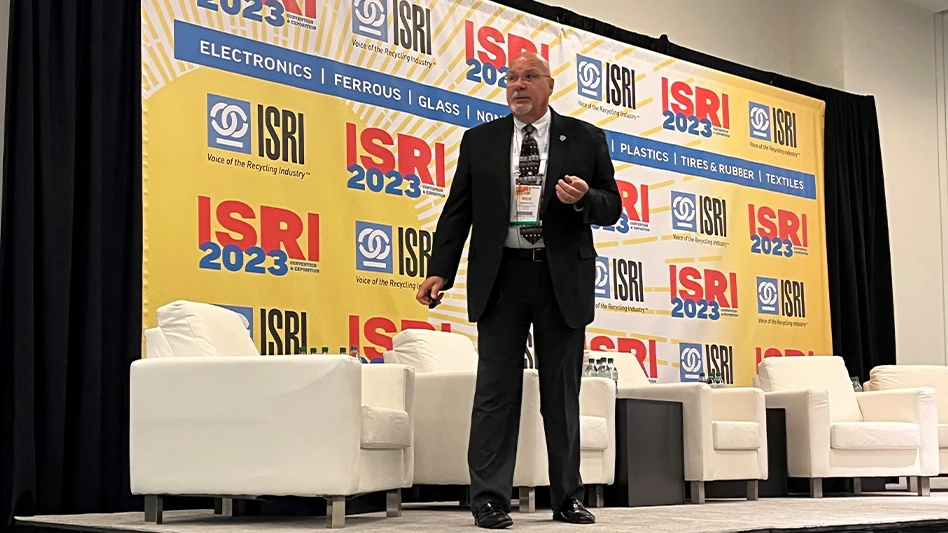 Rick Arrington speaks on a stage at Nashville's Music City Center during the ISRI 2023 Conference & Exposition.