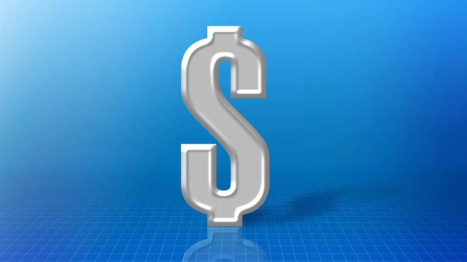 White dollar sign on a blue background