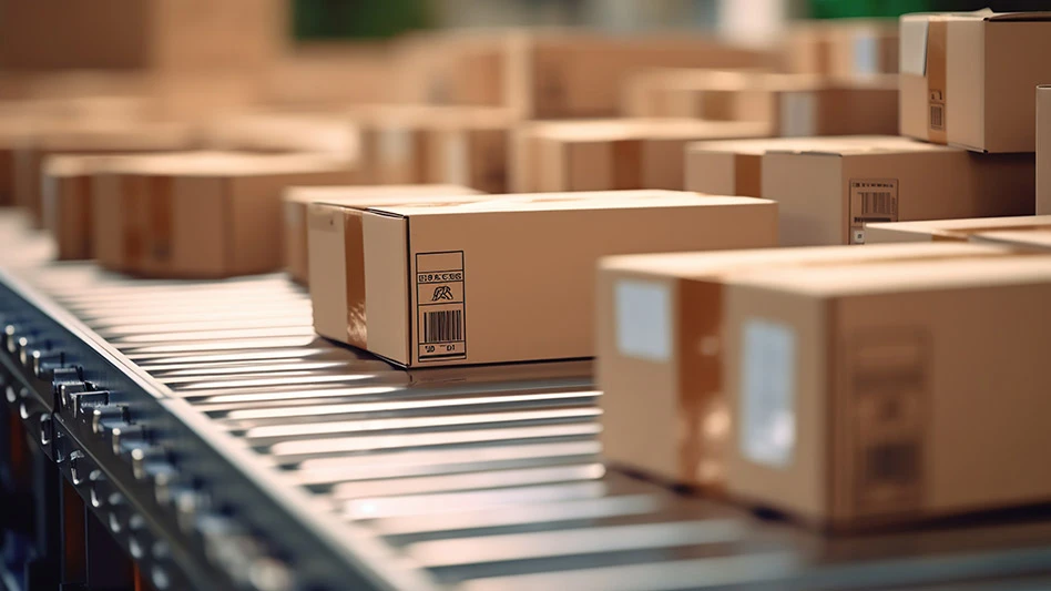 Corrugated carboard boxes on a conveyor belt