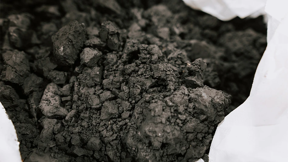 A close-up of black mass material produced by Toronto-based Electra Battery Materials Corp.