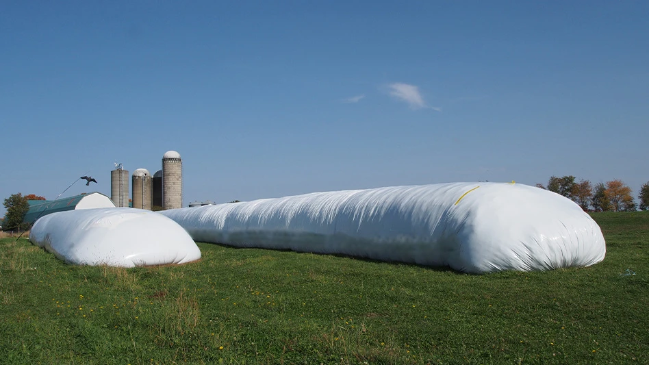 Agricultural plastics used to store silage on a farm.