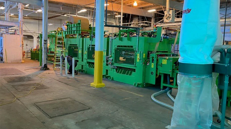 A view inside Kelly Green Products' new carton recycling facility in Waterbury, Connecticut.