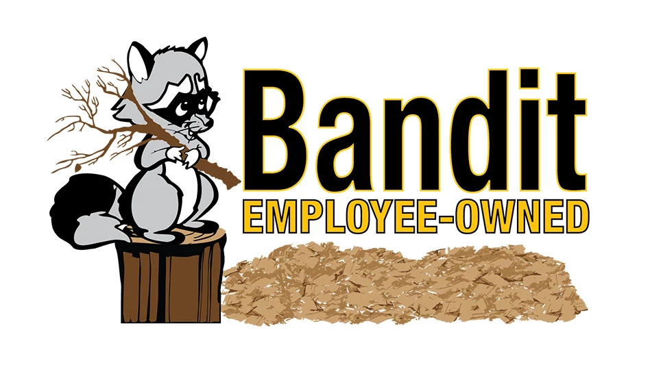 drawing of a raccoon holding a stick, text: bandit employee owned