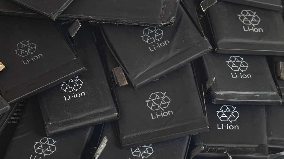 A pile of recyclable lithium-ion battery packs.