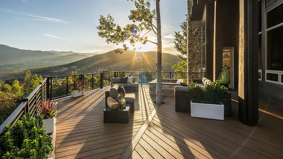 a deck made with Trex overlooking rolling hills