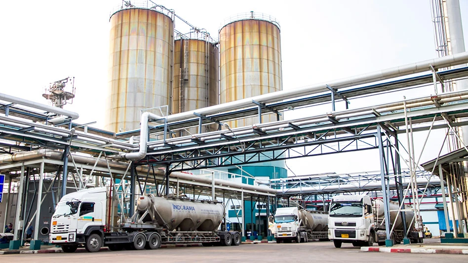 an indorama tanker truck drives into an indorama production site