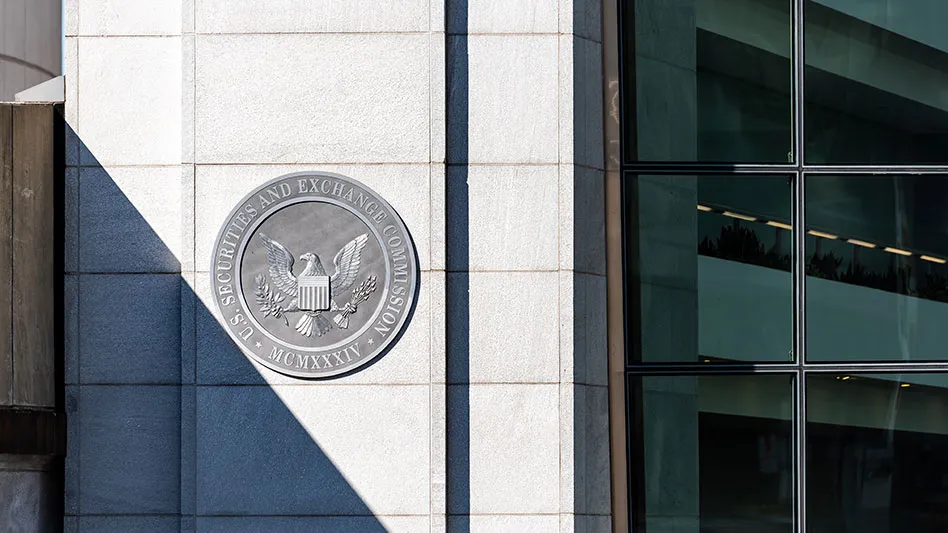 S United States Securities and Exchange Commission SEC entrance architecture modern building closeup sign, logo, glass windows