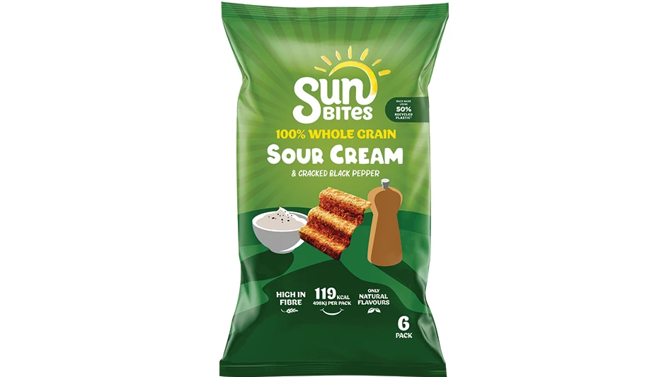 A green bag of sour cream and onion-flavored Sunbites.