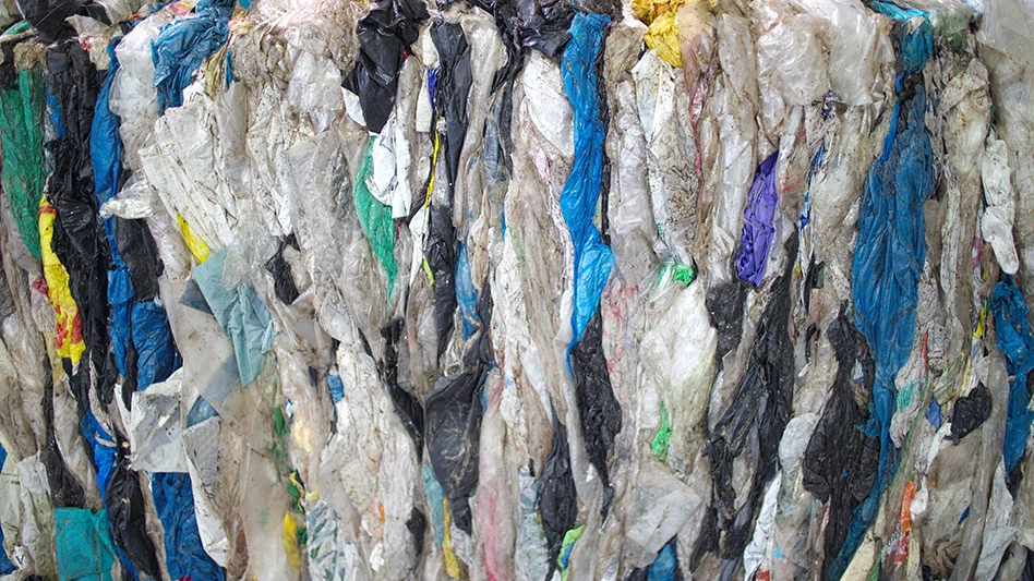 Close-up of a bale of plastic film.