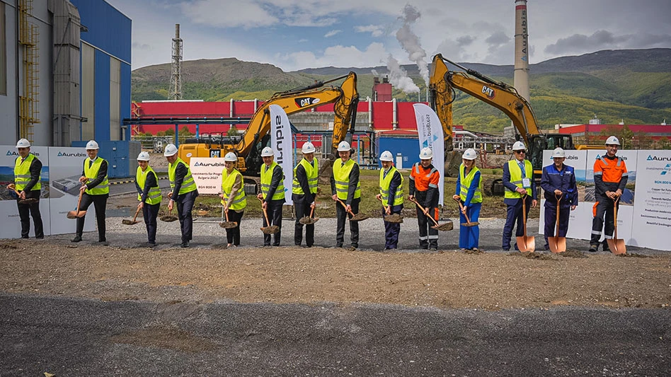 people in hard hats and visibility vests break ground at Aurubis' Bulgarian operations