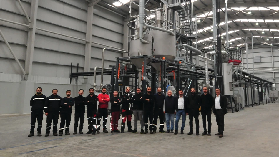 The PAAG management and staff in front of Starlinger’s RecoSTAR PET 165 HC iV+ PET bottle-to-bottle recycling line in PAAG’s recycling facility in Gebze, Turkey.