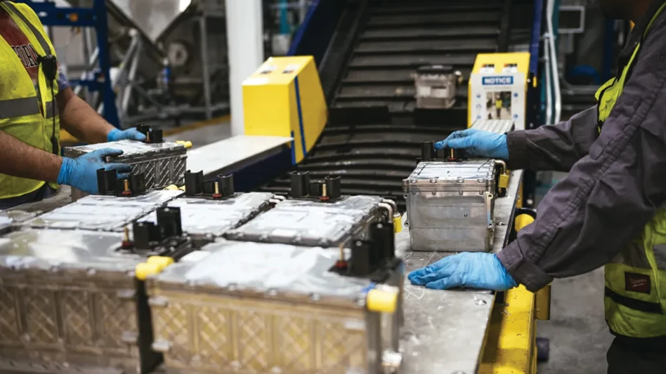 ABTC employees work on end-of-life batteries at the company's recycling facility in Nevada.