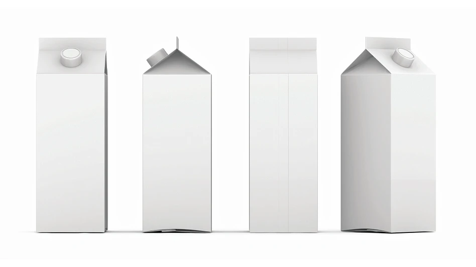 Three blank white beverage cartons on a white background.