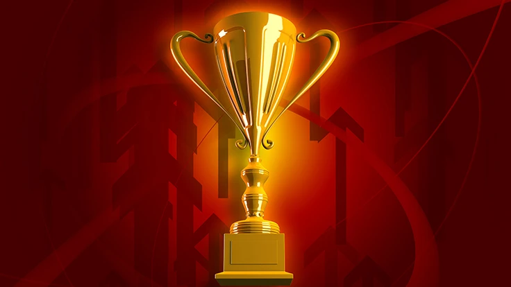 gold trophy on red background