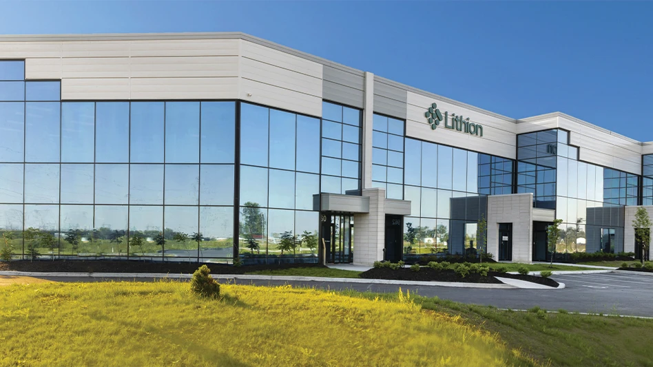 Lithion Technologies' new black mass extraction facility in Saint-Bruno-de-Montarville, Quebec, during the day.