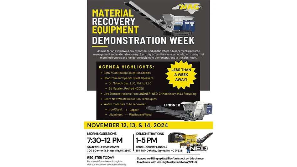 flyer with information on material recovery demonstration week