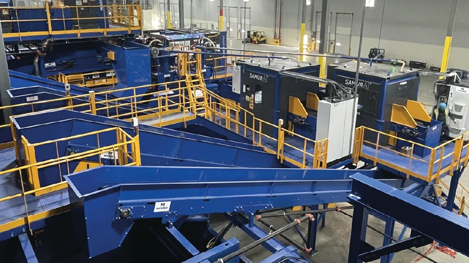 Equipment inside a recycling facility.