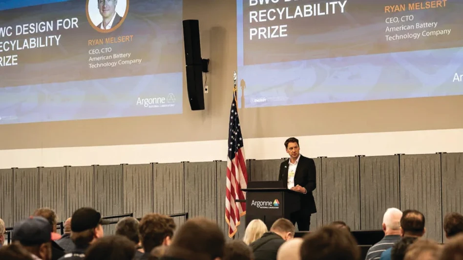 American Battery Technology Co. CEO Ryan Melsert speaks at the Argonne National Laboratory.