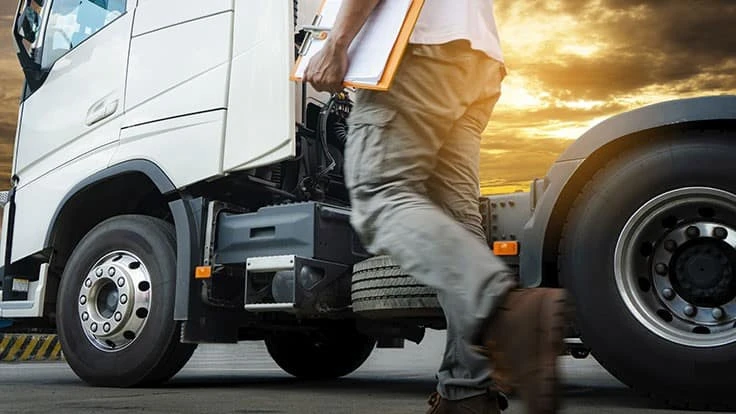 truck driver and cab of semi